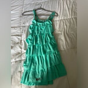 Teal ruffle dress from DKNY.